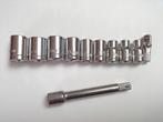 9 douilles 6 pans + adaptateur porte-embout + rallonge, Ophalen of Verzenden, Gebruikt