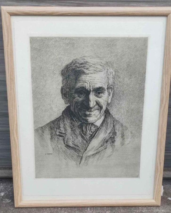 Gravure homme signe Alfred duriau, Antiquités & Art, Art | Eaux-fortes & Gravures, Enlèvement ou Envoi