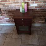 vintage donkerbruin grenen ladenkastje, Huis en Inrichting, Ophalen, Minder dan 50 cm, Gebruikt, Glas