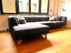 Blauwe hoek zetel met chaisse longue van sofacompany, 100 tot 125 cm, 300 cm of meer, Gebruikt, Vierpersoons of meer