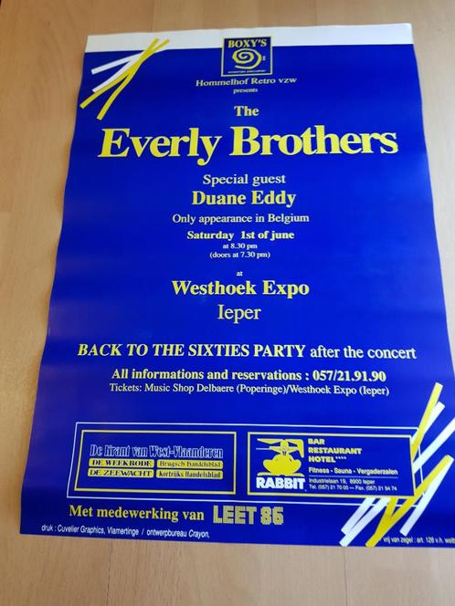 affiche jaren' 80 -The Everly Brothers - Duane Eddy, Collections, Posters & Affiches, Neuf, Musique, Enlèvement