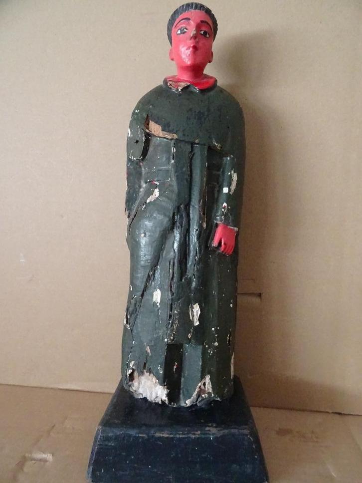 18e eeuw antiek houten beeld Heilige Antonius 33cm Spaans, Antiek en Kunst, Antiek | Religieuze voorwerpen, Ophalen of Verzenden