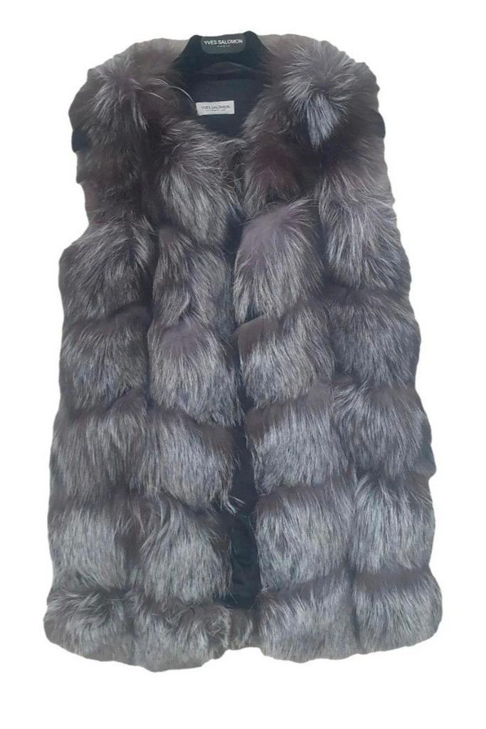 Yves Salomon Mouwloze Bontjas – Nieuwstaat, Kleding | Dames, Bodywarmers, Nieuw, Maat 36 (S), Grijs, Verzenden