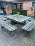 Picknicktafel met parasol, Tuin en Terras, Picknicktafels, Ophalen, Gebruikt, Vierkant, Hout