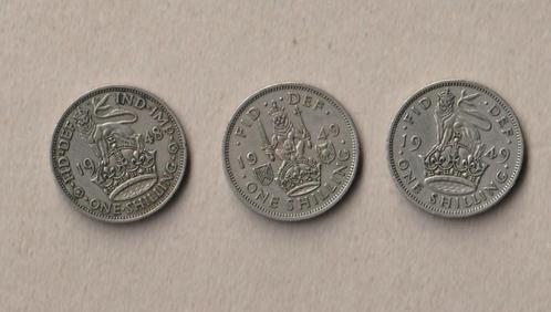 UK : 3 (gebruikte) munten van 1 shilling (1948-1949), Postzegels en Munten, Munten | Europa | Niet-Euromunten, Setje, Ophalen of Verzenden