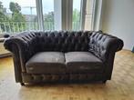 Bruin lederen zetel 2+3 zit, type chesterfield, Huis en Inrichting, Ophalen, Gebruikt, Rechte bank, Leer