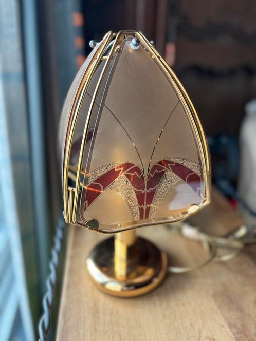 Tafellamp van bordeauxgoud verguld messing, Huis en Inrichting, Lampen | Tafellampen, Zo goed als nieuw, Glas, Ophalen