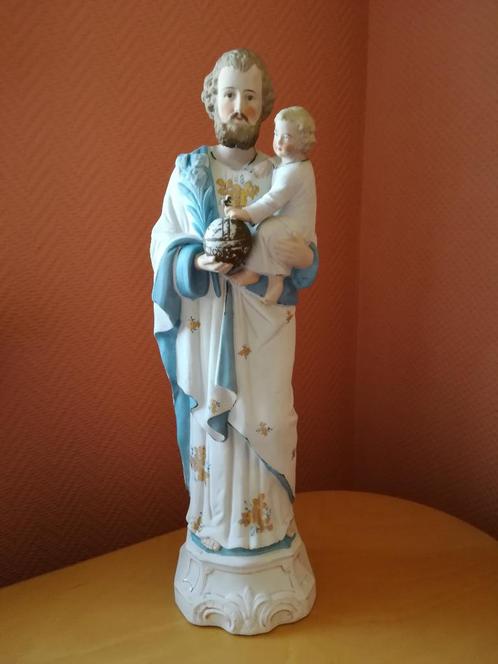 St Joseph avec Jésus, statue en biscuit, Antiquités & Art, Antiquités | Objets religieux, Enlèvement ou Envoi