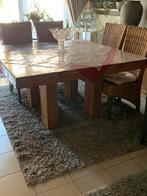 Teak tafel en vier stoelen, Huis en Inrichting, Tafels | Eettafels, Ophalen, Rustiek, Zo goed als nieuw, Vijf personen of meer