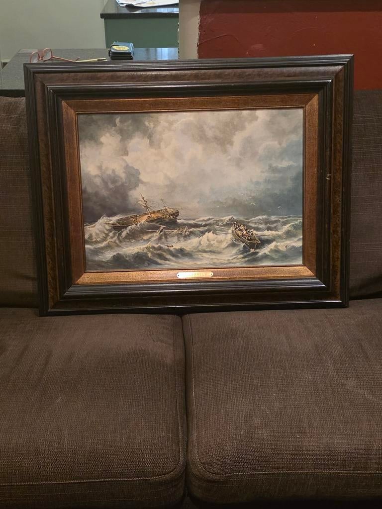 Prachtig Maritiem Meesterwerk: Schipbreuk Emanuel Nachtegael, Antiek en Kunst, Ophalen