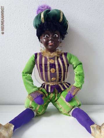 Authentieke V&D etalage zwarte Piet pop - 60cm, groen/paars beschikbaar voor biedingen