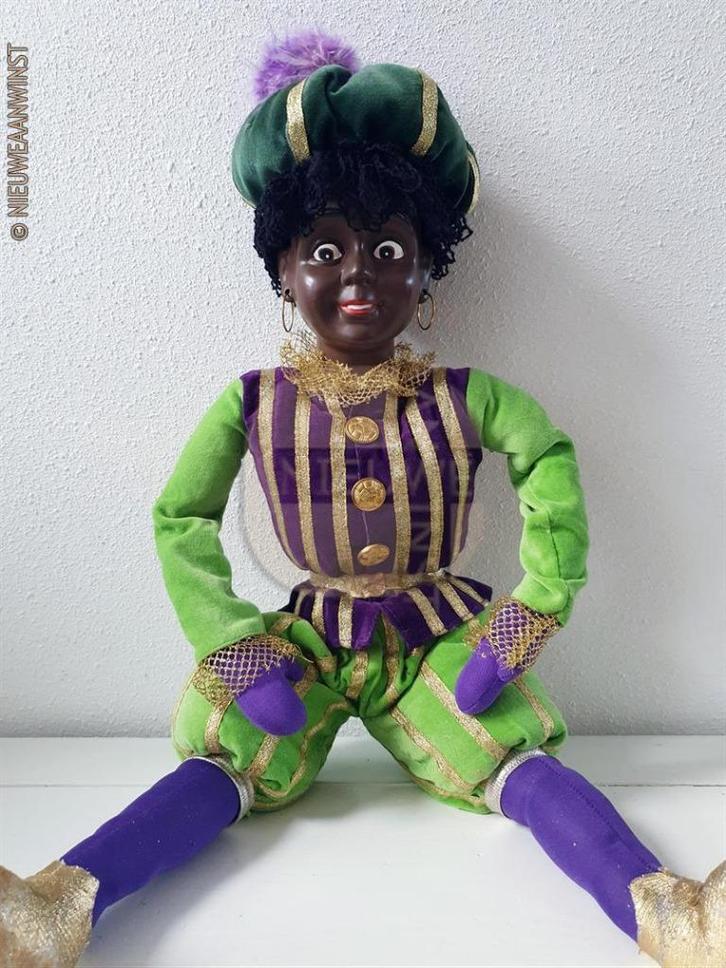 Authentieke V&D etalage zwarte Piet pop - 60cm, groen/paars, Diversen, Sinterklaas, Verzenden