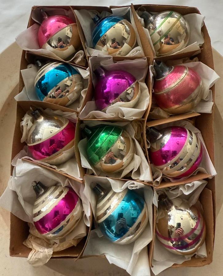 Set2 oude kerstballen, vintage kerstversiering, ajeko, kerst, Diversen, Kerst, Gebruikt, Ophalen