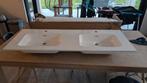Dubbele lavabotablet kunstmarmer wit 140x50 (15,8 cm diep), Huis en Inrichting, Badkamer | Badkamermeubels, Ophalen