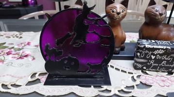 Halloween, theelichthouder heks en kat. Metaal beschikbaar voor biedingen