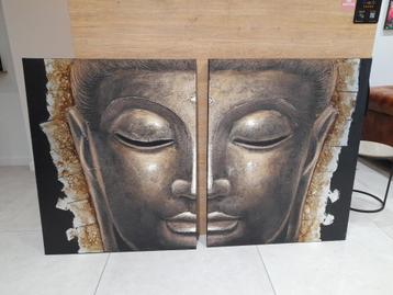 très belle peinture sur toile Bouddha en 2 parties., Enlèvement