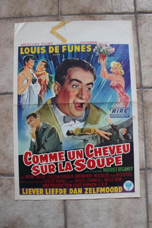 filmaffiche Louis De Funes comme un cheveu 1957 filmposter, Collections, Posters & Affiches, Utilisé, Cinéma et TV, A1 jusqu'à A3