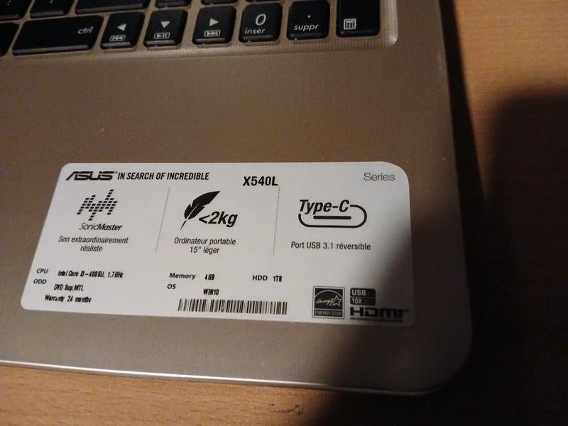 Laptop ASUS X540LA Intel Core i3-4005U CPU @ 1.70GHZ, Asus, Enlèvement ou Envoi, SSD, Azerty