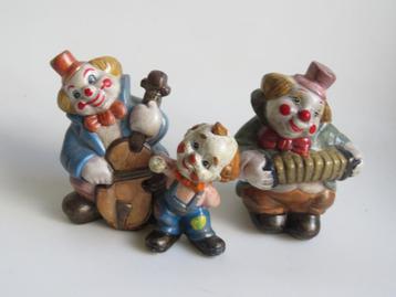 Lot de 3 clowns vintage en céramique peints à la main