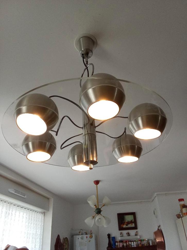 lustre ancien, Huis en Inrichting, Lampen | Kroonluchters, Gebruikt, Kunststof, Metaal, Ophalen