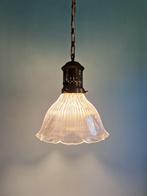 Grote holofaansuspensie in gegroefd glas, 1920-30, Ophalen of Verzenden