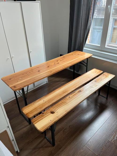 Houten tafel met baken (set), Tuin en Terras, Picknicktafels, Zo goed als nieuw, Inklapbaar, Ophalen