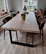 Moderne eettafel met 6 velours stoelen, Huis en Inrichting, Tafels | Eettafels, Ophalen, Zo goed als nieuw