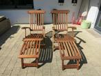Lot de 2 transats en teck - bon état (un avec petite fissure, Tuin en Terras, Ligbedden, Ophalen, Gebruikt, Teakhout, Verstelbaar