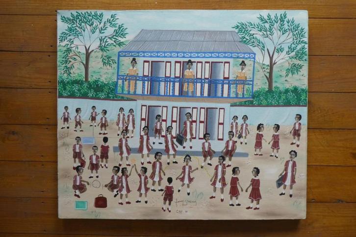 Schilderij - Volkskunst Haïti - naieve stijl, Antiek en Kunst, Kunst | Schilderijen | Modern, Ophalen of Verzenden