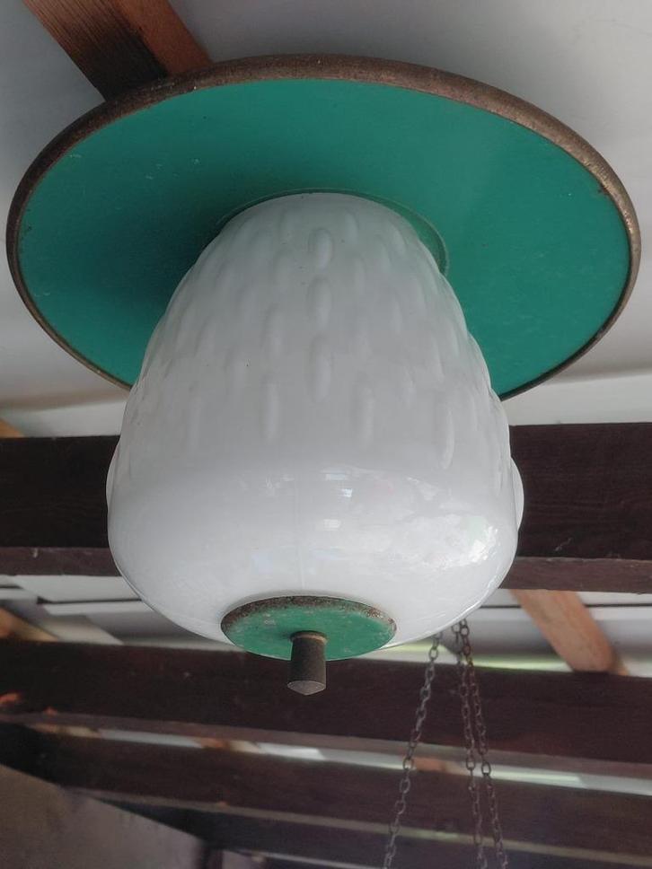 Vintage groene hanglamp - jaren 1950, Antiek en Kunst, Curiosa en Brocante, Ophalen of Verzenden