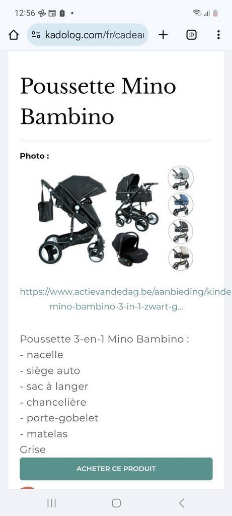 Mino bambino poussette 3 en 1 + siège auto, Enfants & Bébés, Poussettes & Combinaisons, Neuf, Poussette, Enlèvement ou Envoi