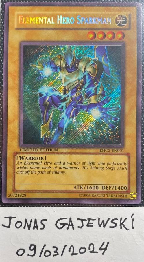Elemental Hero Sparkman (Lim. Ed. - Secret - EHC2-001), Hobby en Vrije tijd, Verzamelkaartspellen | Yu-gi-Oh!, Zo goed als nieuw