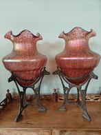 Koppel decoratieve Art Nouveau vazen, iriserend glas, ca1900, Antiek en Kunst, Ophalen