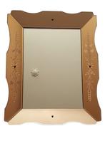 Miroir italien verre rosé  décor floral gravé, Ophalen, Rechthoekig, 50 tot 100 cm, Minder dan 100 cm