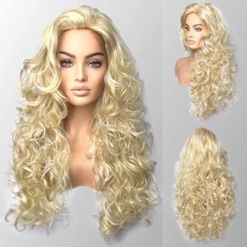 Drag pruik lichtblond mix lang haar veel krullen zonder pony beschikbaar voor biedingen