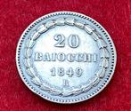 Rare Ancienne Pièce de 20 Baiocchi de 1849 R en Argent, Ophalen of Verzenden, Zilver