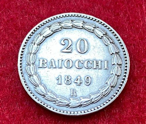 Rare Ancienne Pièce de 20 Baiocchi de 1849 R en Argent, Antiek en Kunst, Antiek | Zilver en Goud, Zilver, Ophalen of Verzenden
