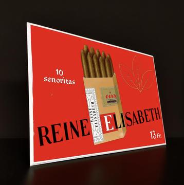 Prachtig metalen bord Reine Elisabeth sigaren beschikbaar voor biedingen