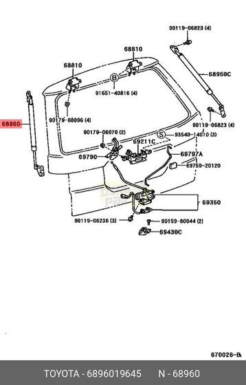 Toyota Starlet (4/96-12/99) gasveer achterklep Links Origine