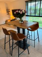 Hoge eikentafel + 4 hoge barkrukken TE KOOP  €350, Huis en Inrichting, 4 krukken, Ophalen, Zo goed als nieuw