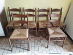 6 Chaises en bois avec assise en osier, Vijf, Zes of meer stoelen, Riet of Rotan, Gebruikt, Bruin