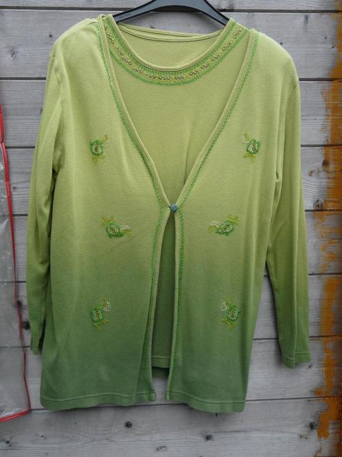 ensemble topje en bijhorend vestje in frisgroene tint maat L, Kleding | Dames, Blouses en Tunieken, Gedragen, Maat 42/44 (L), Groen