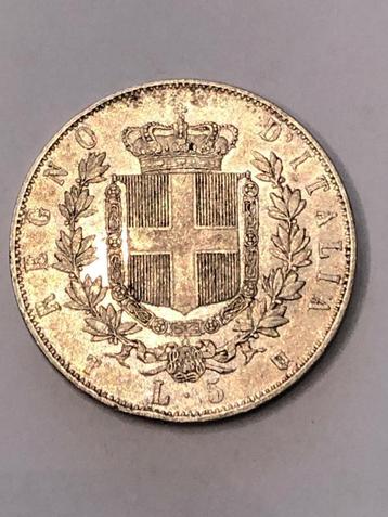 Munt zilver Italië 5 lire Vittorio Emanuele II 1861 zeldzaam