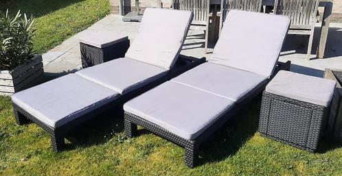 Ligbed set + extra: 2 nieuwe ligkussens en opbergtas, Tuin en Terras, Ligbedden, Zo goed als nieuw, Kunststof, Verstelbaar, Ophalen