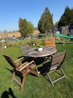 Ensemble table de jardin ronde et 4 chaises en bois pliable, Ophalen, 4 zitplaatsen, Gebruikt, Loungeset