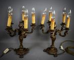 Paar bronzen kandelaars met leeuwenpoot, Antiek en Kunst, Ophalen, Brons
