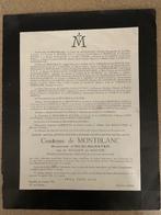 2 RK Baron en Barones van Ingelmunster Graaf de MONTBLANC, Ophalen of Verzenden, Rouwkaart