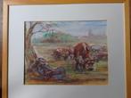 Bert Robbe  1912 - 2004  Aquarel Rustende boer met koeien, Antiek en Kunst, Verzenden