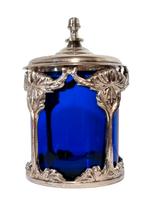 Art-Deco dekselpot met zwaar verzilverde montuur., Antiek en Kunst, Ophalen of Verzenden