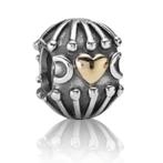 Pandora bedel hatched heart met gouden hartjes, Handtassen en Accessoires, Bedels, Pandora, Ophalen of Verzenden, Zilver